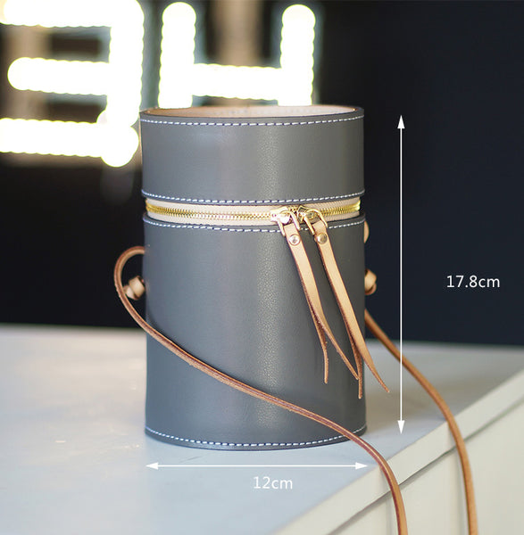 Mini Womens Leather Barrel Bag Genuine Leather Crossbody Purse For Women Beautiful