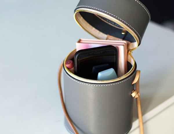 Mini Womens Leather Barrel Bag Genuine Leather Crossbody Purse For Women Capacity