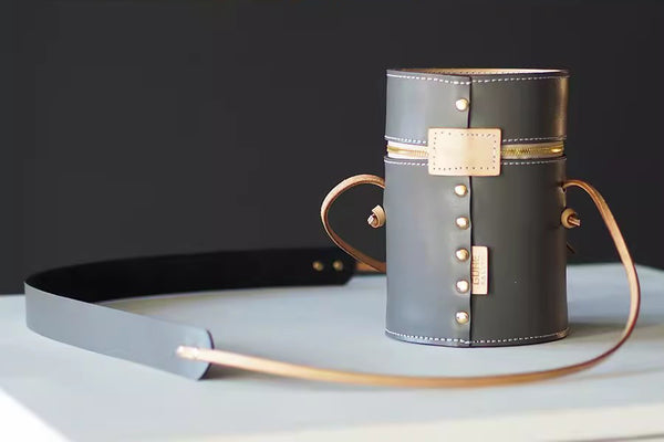 Mini Womens Leather Barrel Bag Genuine Leather Crossbody Purse For Women Cute