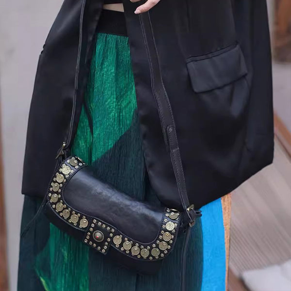 Punk Art Women's Small Crossbody Purse Black Leather Shoulder Purse