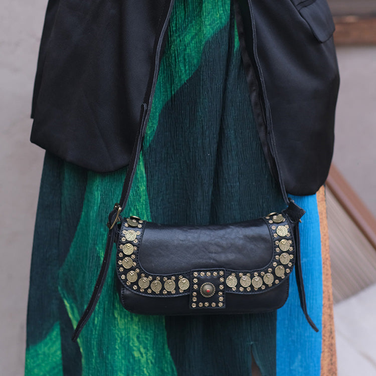 Punk Art Women's Small Crossbody Purse Black Leather Shoulder Purse Affordable