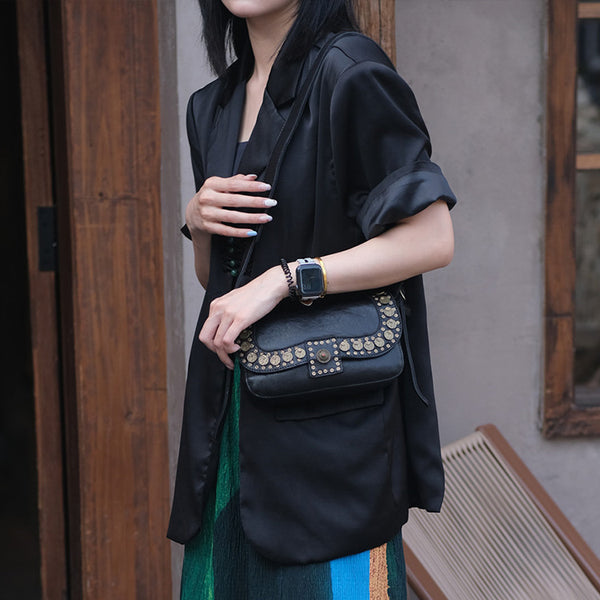 Punk Art Women's Small Crossbody Purse Black Leather Shoulder Purse Beautiful