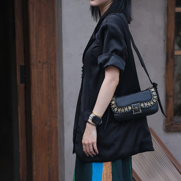 Punk Art Women's Small Crossbody Purse Black Leather Shoulder Purse Black