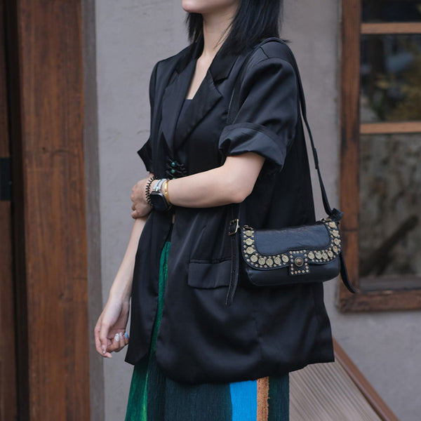 Punk Art Women's Small Crossbody Purse Black Leather Shoulder Purse Casual