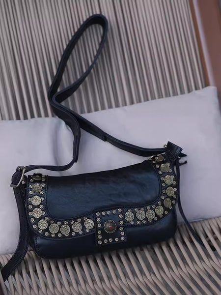 Punk Art Women's Small Crossbody Purse Black Leather Shoulder Purse Chic