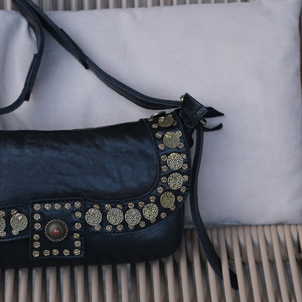 Punk Art Women's Small Crossbody Purse Black Leather Shoulder Purse Classic