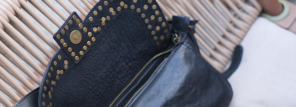 Punk Art Women's Small Crossbody Purse Black Leather Shoulder Purse Details