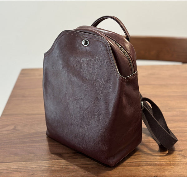 Retro Leather Backpack Purse For Women Small Leather Knapsack Bag Affordable