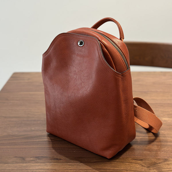 Retro Leather Backpack Purse For Women Small Leather Knapsack Bag Brown