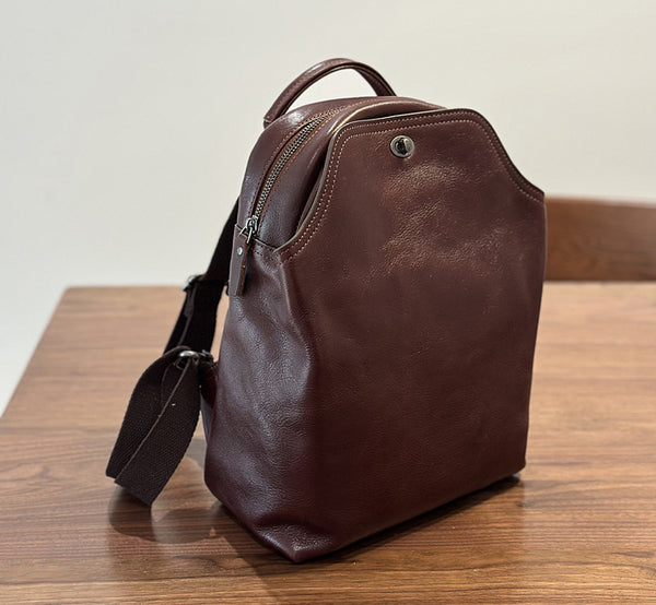 Retro Leather Backpack Purse For Women Small Leather Knapsack Bag Casual