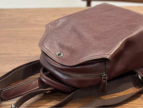 Retro Leather Backpack Purse For Women Small Leather Knapsack Bag Chic