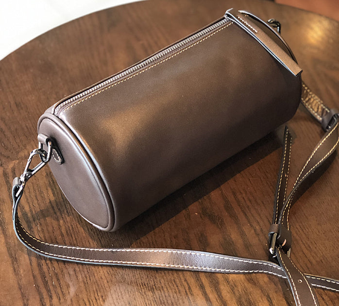 Retro Women's Soft Cowhide Crossbody Purse Genuine Leather Barrel Bag Classic