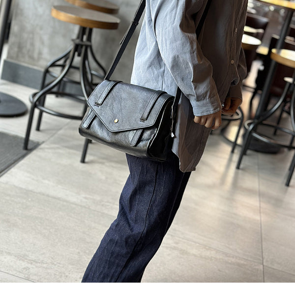 Small Women's Small Black Leather Crossbody Bag Satchel Bag