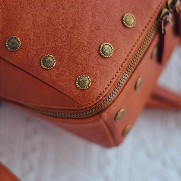 Rivets Ladies Genuine Leather Backpack Purse Ladies Small Leather Rucksack Best
