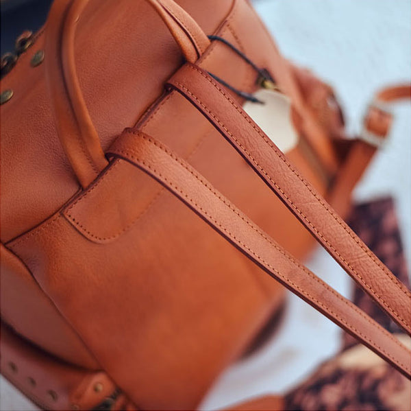 Rivets Ladies Genuine Leather Backpack Purse Ladies Small Leather Rucksack Genuine Leather