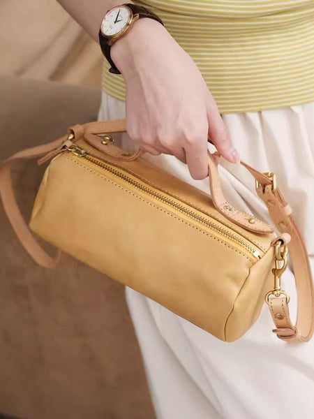 Small Ladies Barrel Bag Leather Over The Shoulder Bag Leather Crossbody Purse