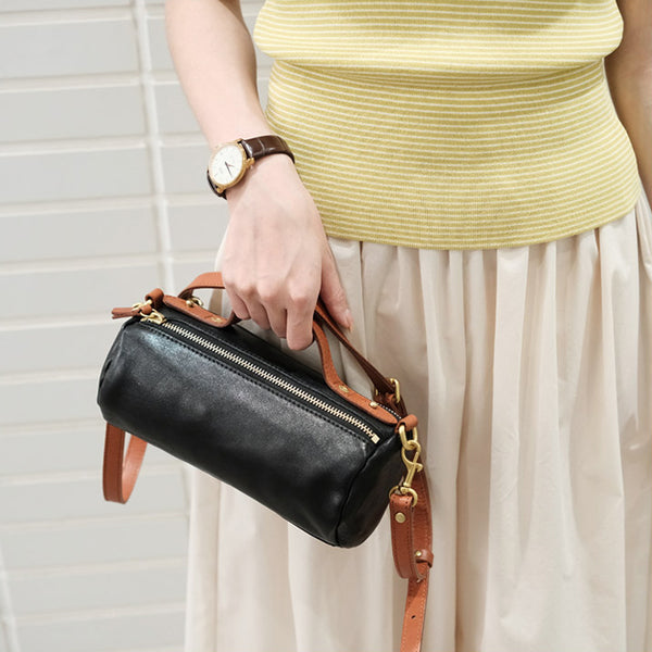 Chic Womens Small Black Leather Crossbody Bag Black Leather Shoulder Bag