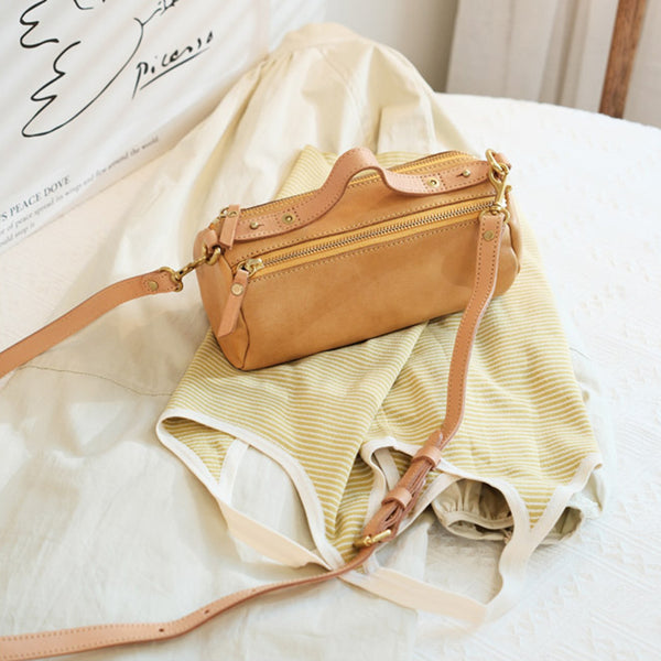 Small Ladies Barrel Bag Leather Over The Shoulder Bag Leather Crossbody Purse Cowhide