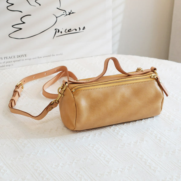 Small Ladies Barrel Bag Leather Over The Shoulder Bag Leather Crossbody Purse Cute