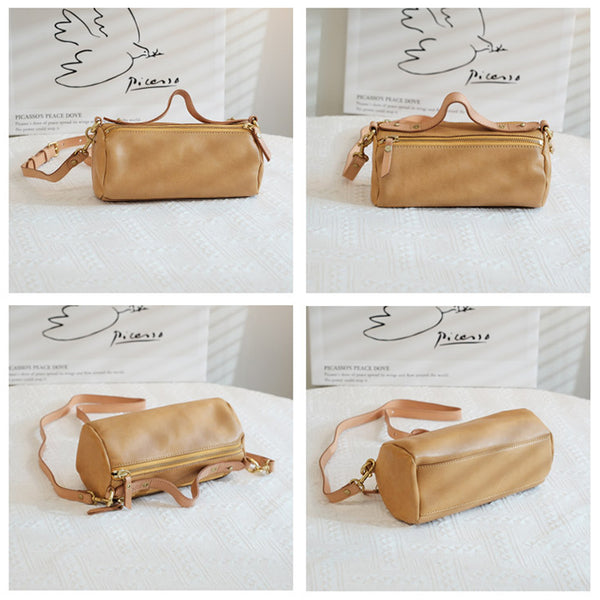 Small Ladies Barrel Bag Leather Over The Shoulder Bag Leather Crossbody Purse Durable