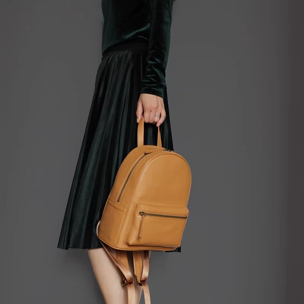 Small Ladies Leather Rucksack Brown Leather Backpack For Women Affordable