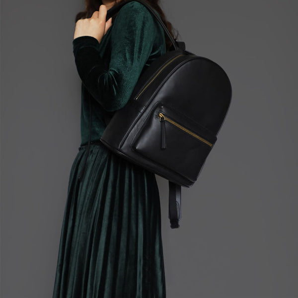 Small Ladies Leather Rucksack Brown Leather Backpack For Women Black