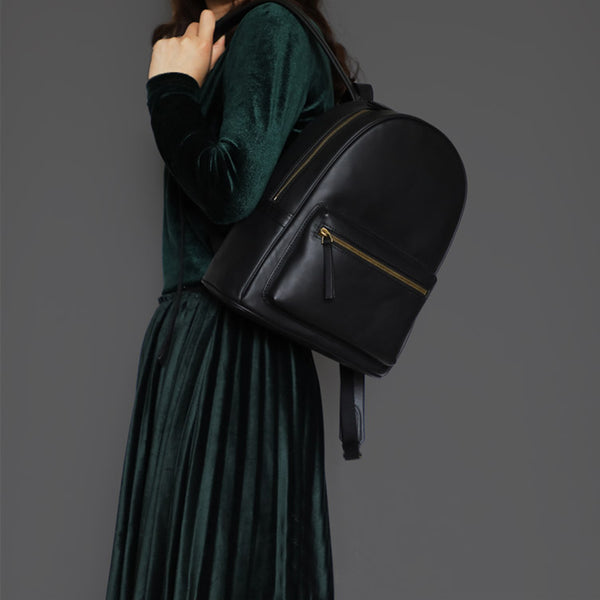 Small Ladies Leather Rucksack Brown Leather Backpack For Women Black
