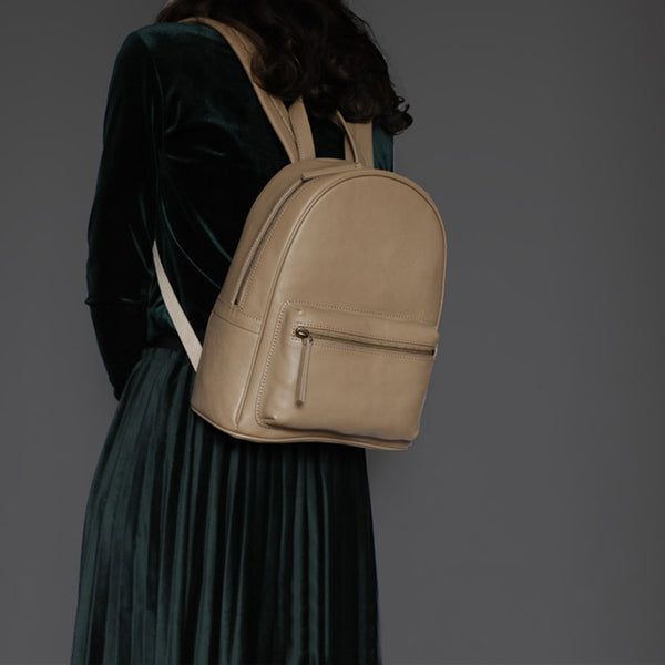 Small Ladies Leather Rucksack Brown Leather Backpack For Women Chic