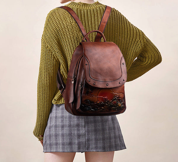Vintage Womens Leather Rucksack Bag Women's Brown Leather Backpacks