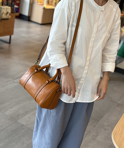 Small Vintage Leather Handbag for Women Crossbody Boston Purse Affordable