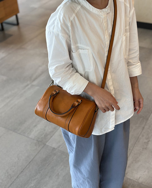 Small Vintage Leather Handbag for Women Crossbody Boston Purse Beautiful
