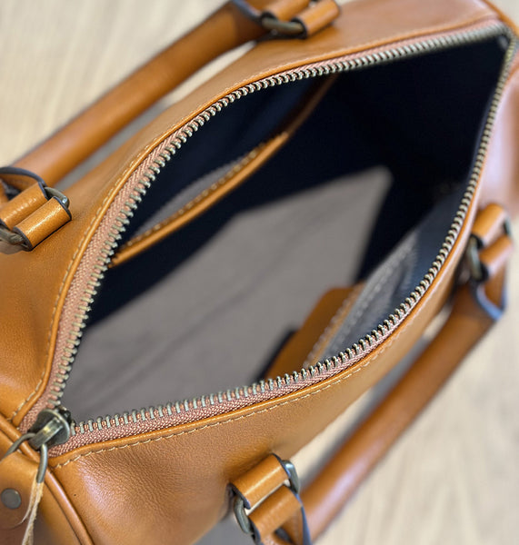 Small Vintage Leather Handbag for Women Crossbody Boston Purse Capacity