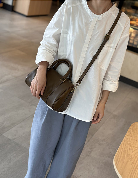 Retro Ladies' Real Leather Pillow Bag Top Handle and Crossbody Style