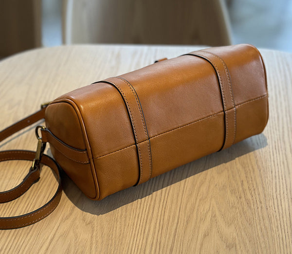Small Vintage Leather Handbag for Women Crossbody Boston Purse Elegant