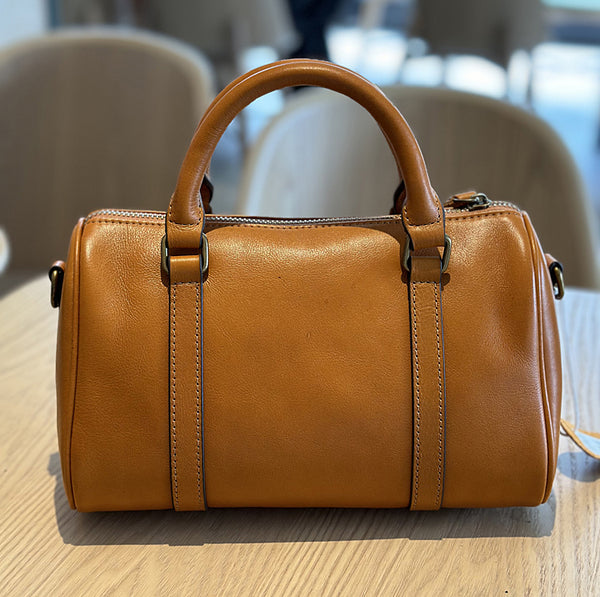 Small Vintage Leather Handbag for Women Crossbody Boston Purse Fashionable