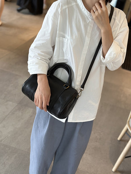 Womens Daily Genuine Leather Handbag for Women Small Pillow Boston Bag