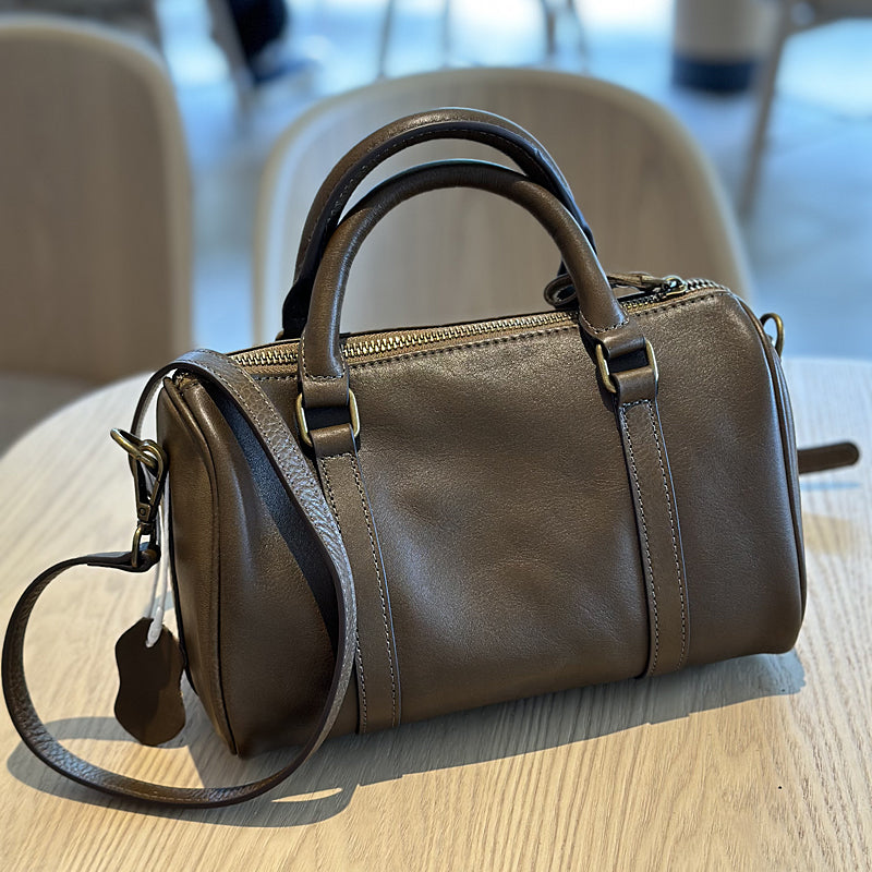 Small Vintage Leather Handbag for Women Crossbody Boston Purse Green