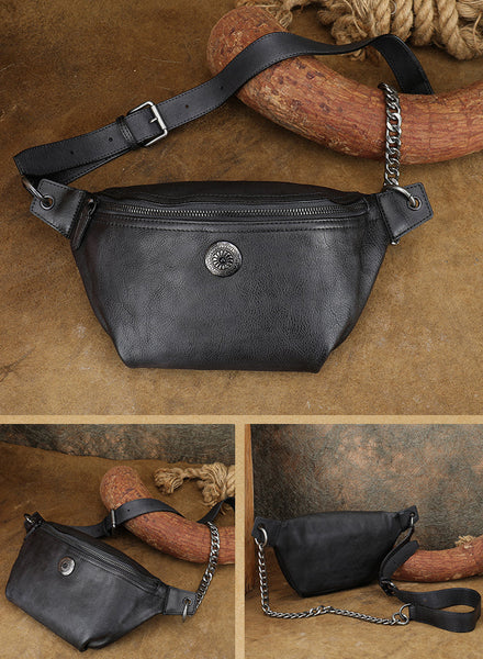 Small Women's Crossbody Chest Bag Leather Sling Bags For Women Black