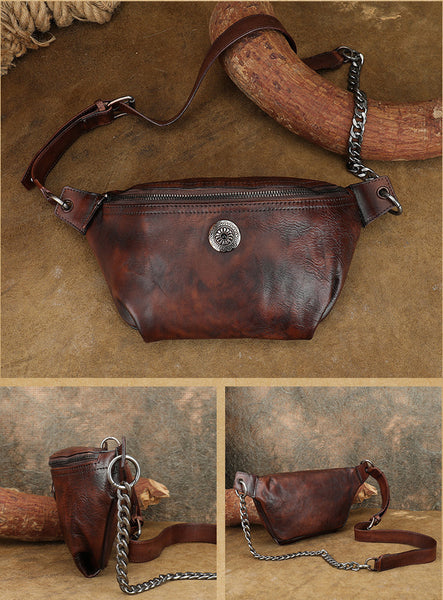 Small Women's Crossbody Chest Bag Leather Sling Bags For Women Brown