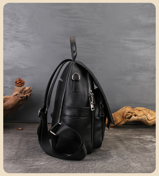 black leather backpack india Womens Convertible Cowhide Leather Backpack Bag Small Leather Knapsack