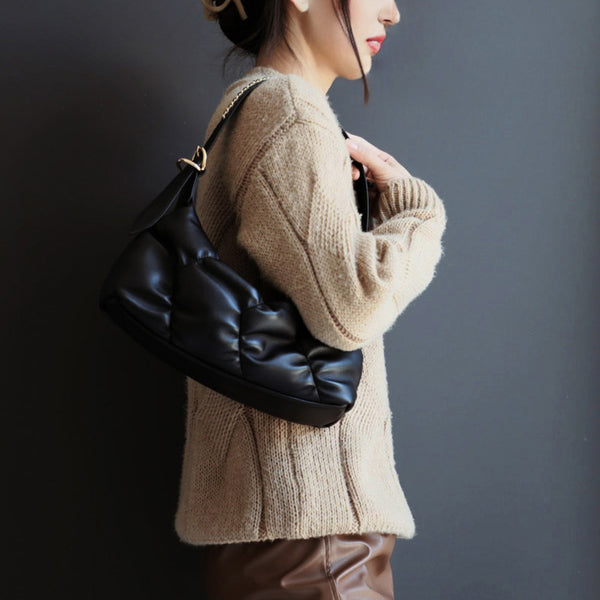 Small Womens Leather Underarm Shoulder Bag Black Crossbody Purses For Women