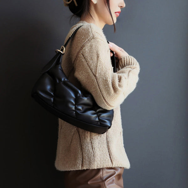 Small Womens Leather Underarm Bag Black Crossbody Purses For Women Black