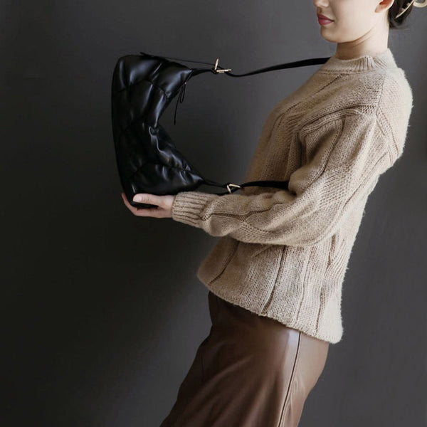 Small Womens Leather Underarm Bag Black Crossbody Purses For Women Casual