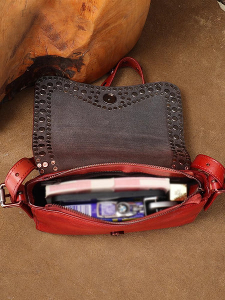 Small Womens Rivet Cowhide Crossbody Purse Ladies Shoulder Bags Capacity