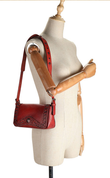 Small Womens Rivet Cowhide Crossbody Purse Ladies Shoulder Bags Cowhide