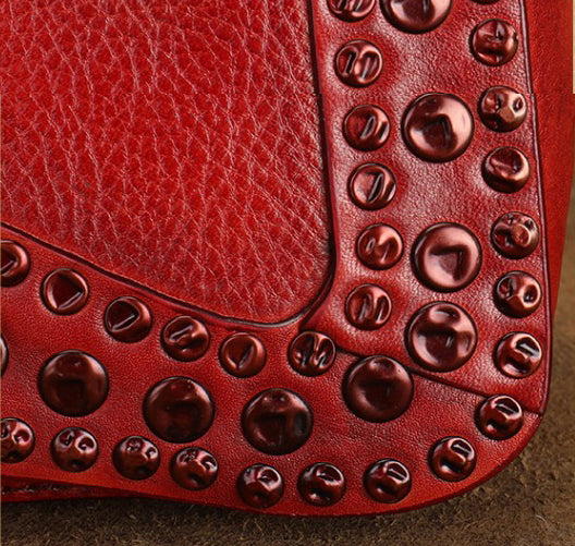 Small Womens Rivet Cowhide Crossbody Purse Ladies Shoulder Bags Details