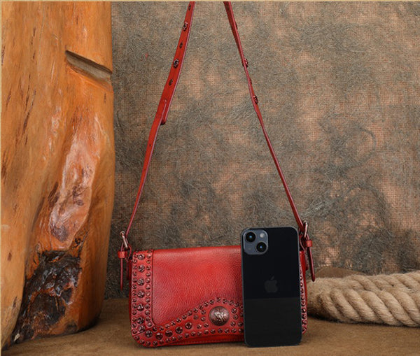 Small Womens Rivet Cowhide Crossbody Purse Ladies Shoulder Bags Durable