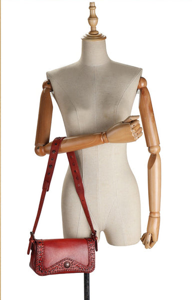 Small Womens Rivet Cowhide Crossbody Purse Ladies Shoulder Bags Fashion