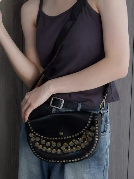 Studded Women's Shoulder Bags Leather Black Crossbody Bags For Women Badass