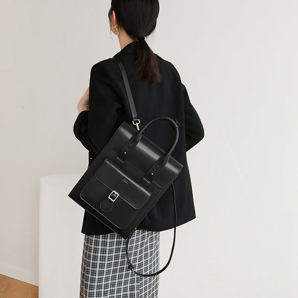 Styish Womens Small Leather Backpack Purse Leather Rucksack Black